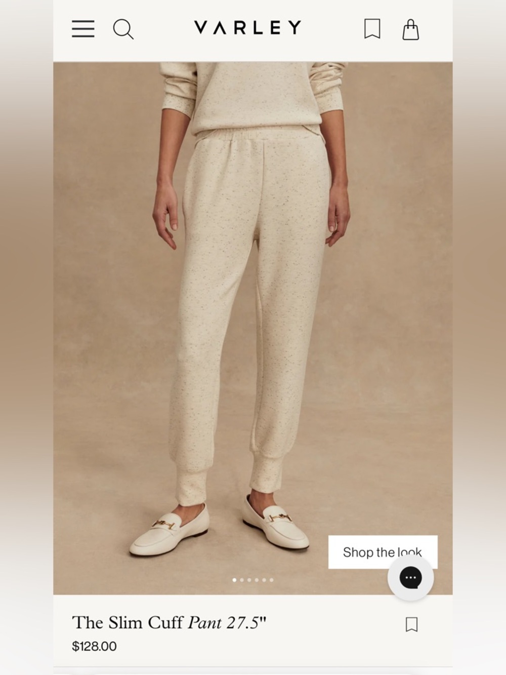 Varley The Slim Cuff Pant 27.5 Ivory Marl S